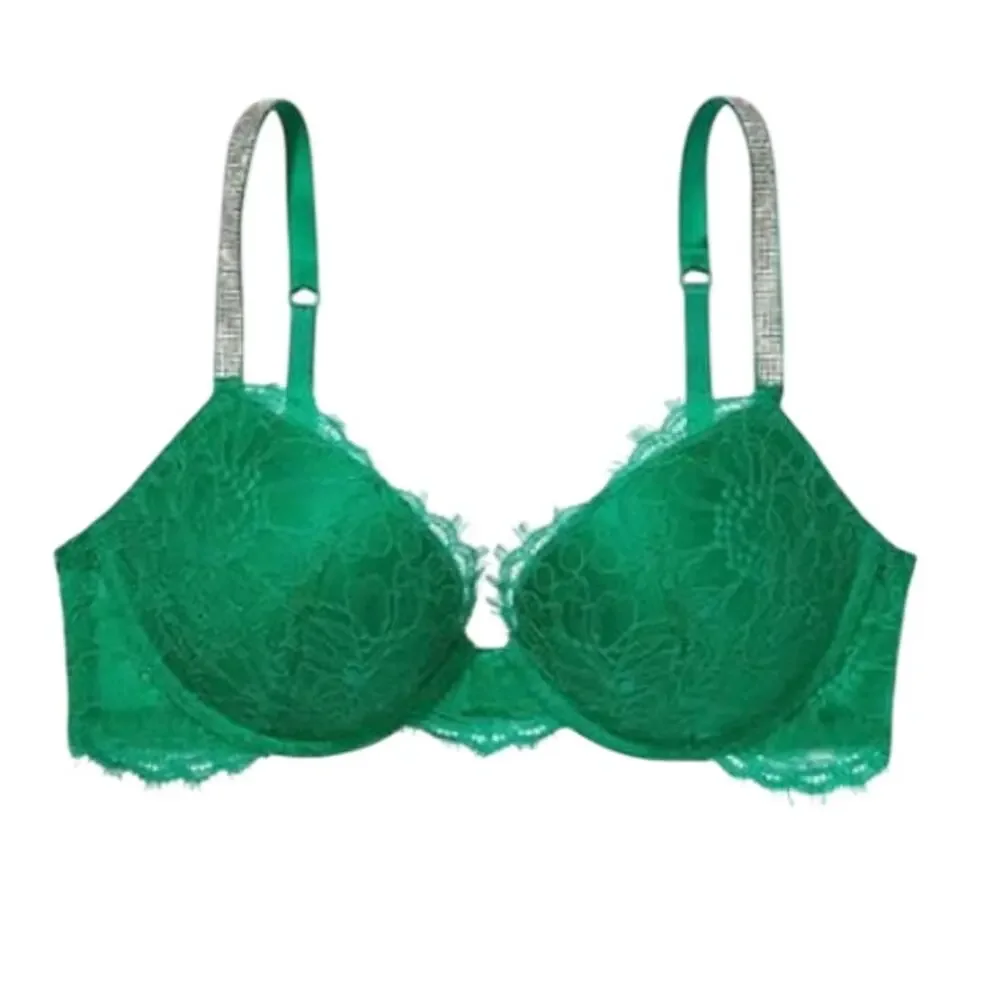 Victoria's Secret Green Rhinestone Very Sexy Push Up Bra 34C